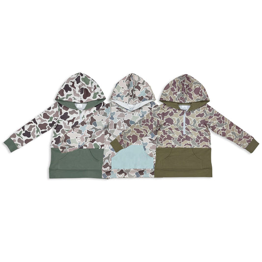 RTS NO MOQ Sibling baby boy clothes camouflage hooded long sleeved tops