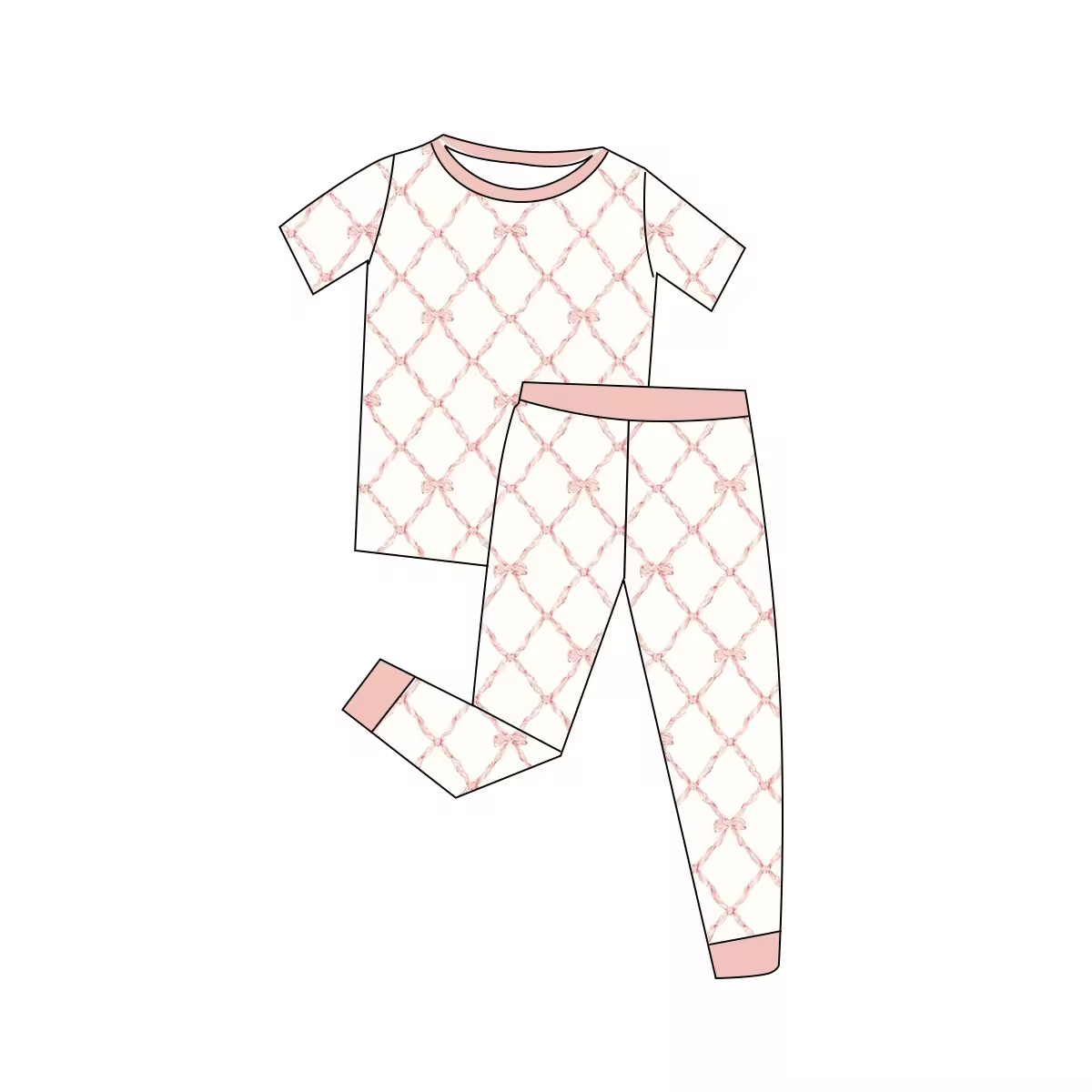 Custom moq 3 eta 6-8weeks  Pink Bow Diamond Plaid Short Sleeve Suit