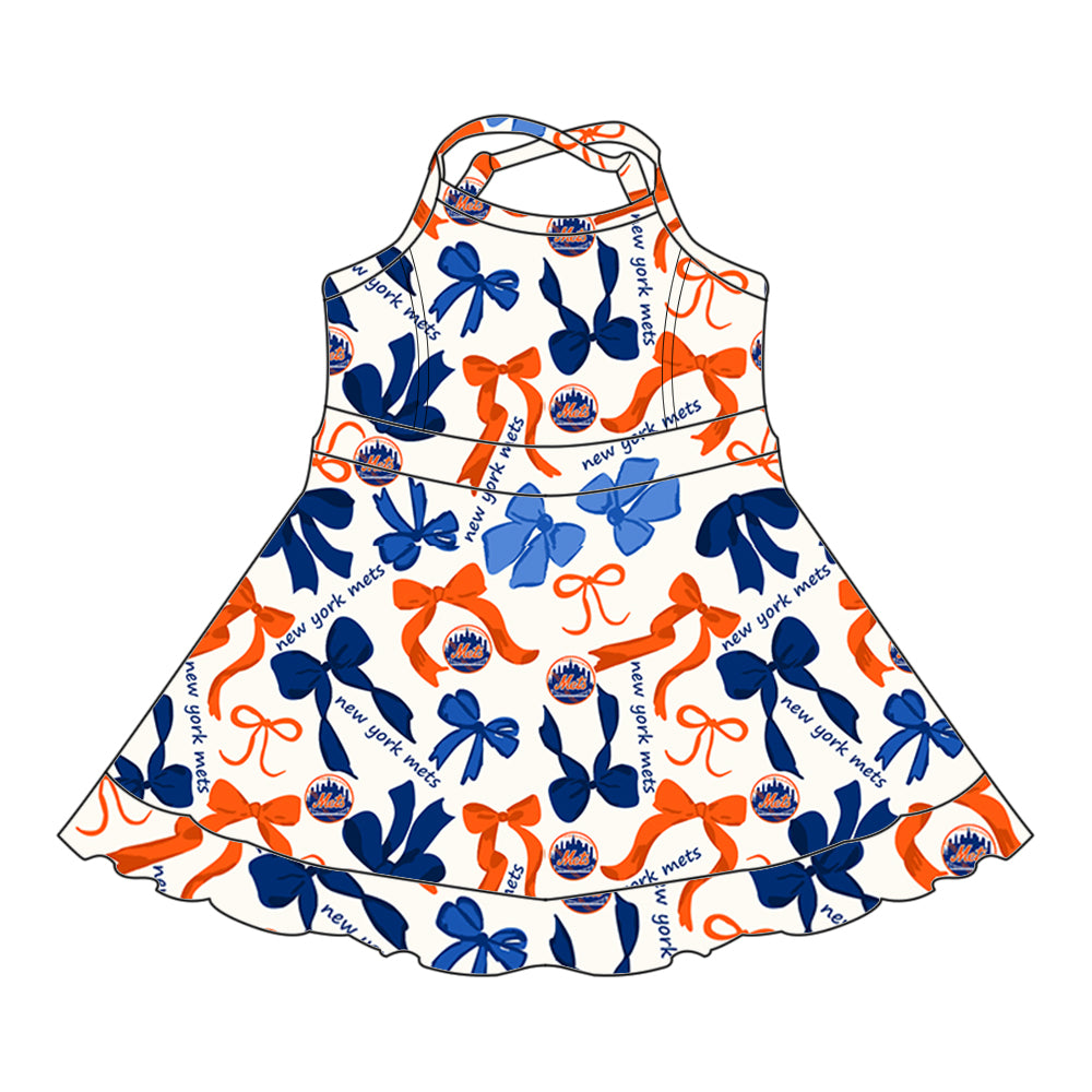 Custom moq 5 mix sizes summer teams baby girls clothes team blue short sleeve skirts shorts sets dress 1 and dress 2 and dress 3 and dress 4-25.5.17
