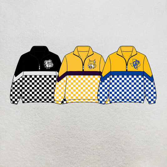 custom moq 5 mix size MSD073006 Baby Kids Checked Zip Pullover Long Sleeve Team Casual Top