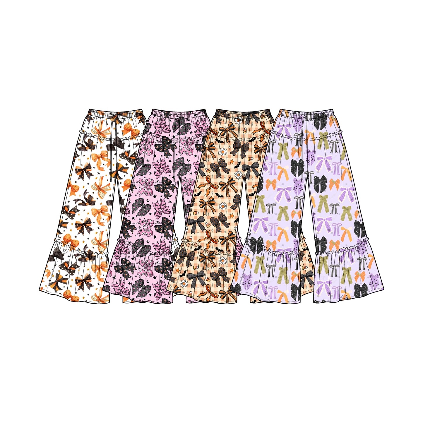 (Preorder new) No moq Baby Girls Halloween Black Pink Ghost Bow Star Bell Bottom Pants