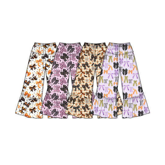 (Preorder new) No moq Baby Girls Halloween Black Pink Ghost Bow Star Bell Bottom Pants