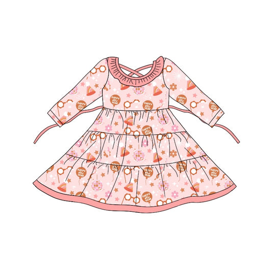 8.20 custom each style moq 5eta 4-6week baby girls clothes happy new year pink long sleeve dress