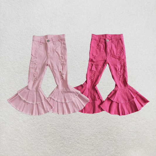 RTS NO MOQ Sibling Baby Girls Pink denim pants distressed baby girls jeans