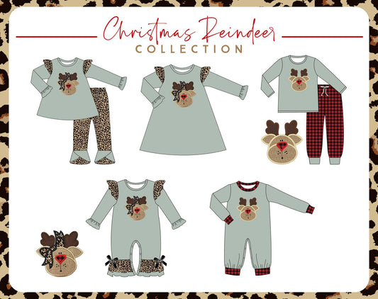 5.17custom each style moq 5eta 4-5week Sibling Sister Christmas style elk leopard print prints gray girls and boys outfits and baby romper and dress match family design