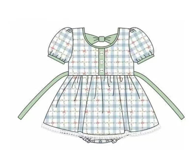 5.18custom each style moq 5eta 4-5week Sibling Sister blue plaid print green girls and boys outfits and baby romper and dress match family design