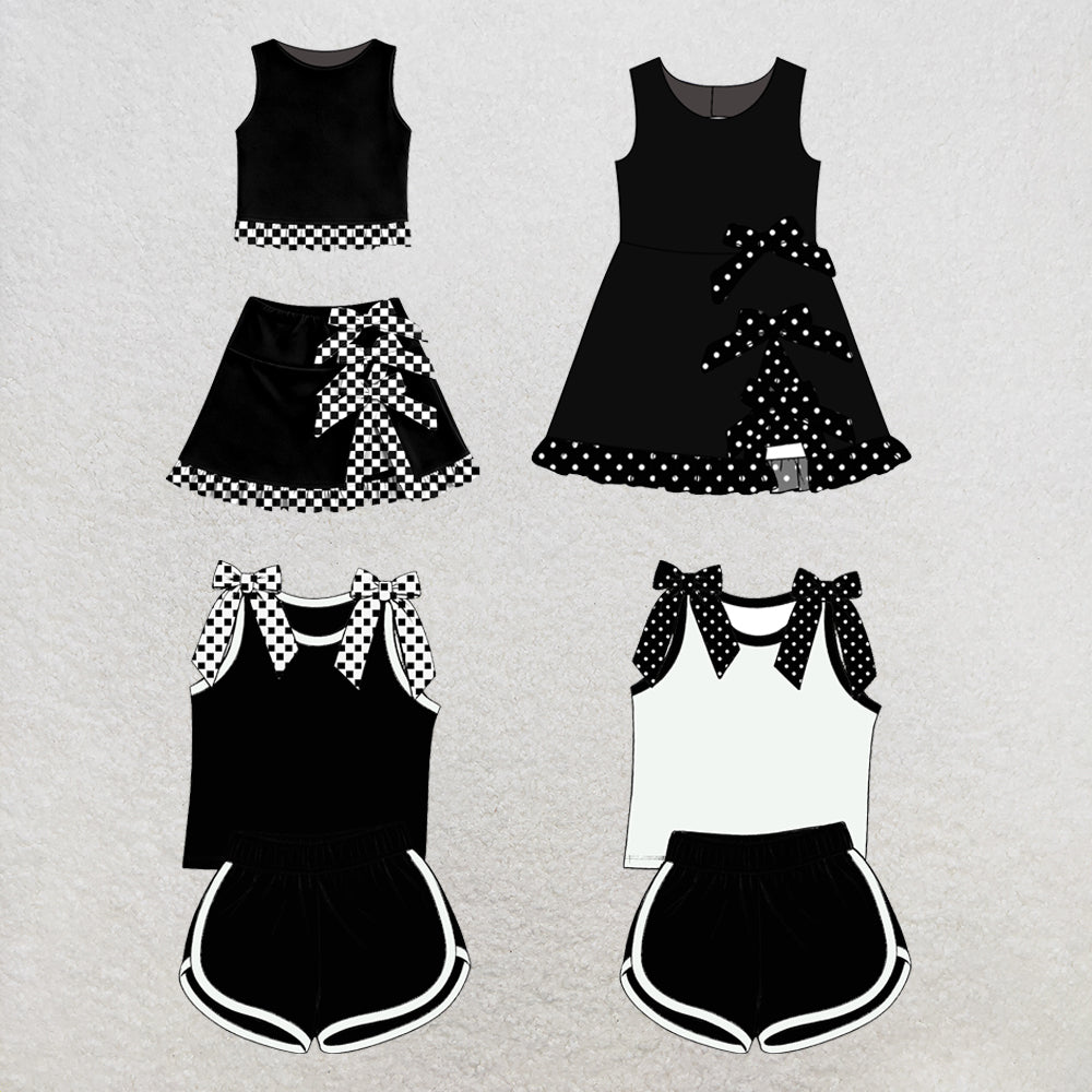 custom moq 5 mix size Baby Girls Black Bow Sleeveless Top Shorts Sets Vest Top Bows Skirt Shorts Sets Dress Yoga Active Scallop Sets