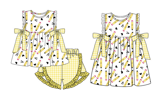 26.1.24 custom each style moq 5 eta 6-8week Sibling Sister pencil love baby short sleeve shorts sets and dress match design