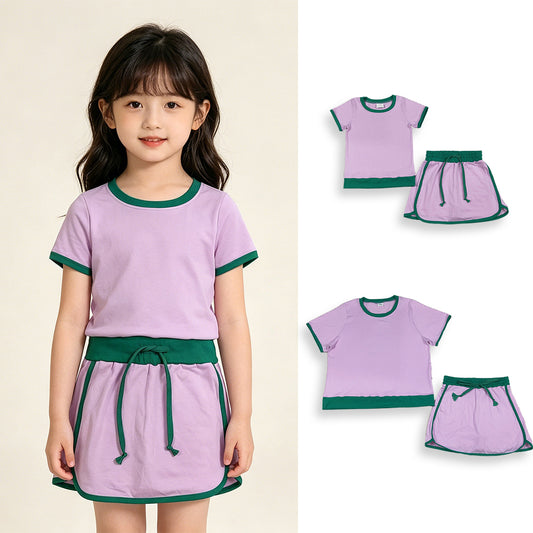 RTS NO MOQ Sibling  Mom And Me Pink  Short Sleeve Top Skirt Shorts for Summer Casual Wear Cotton Clothes Set