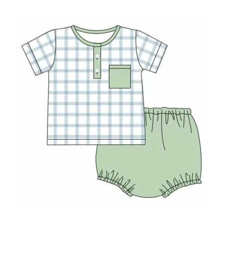 5.18custom each style moq 5eta 4-5week Sibling Sister blue plaid print green girls and boys outfits and baby romper and dress match family design
