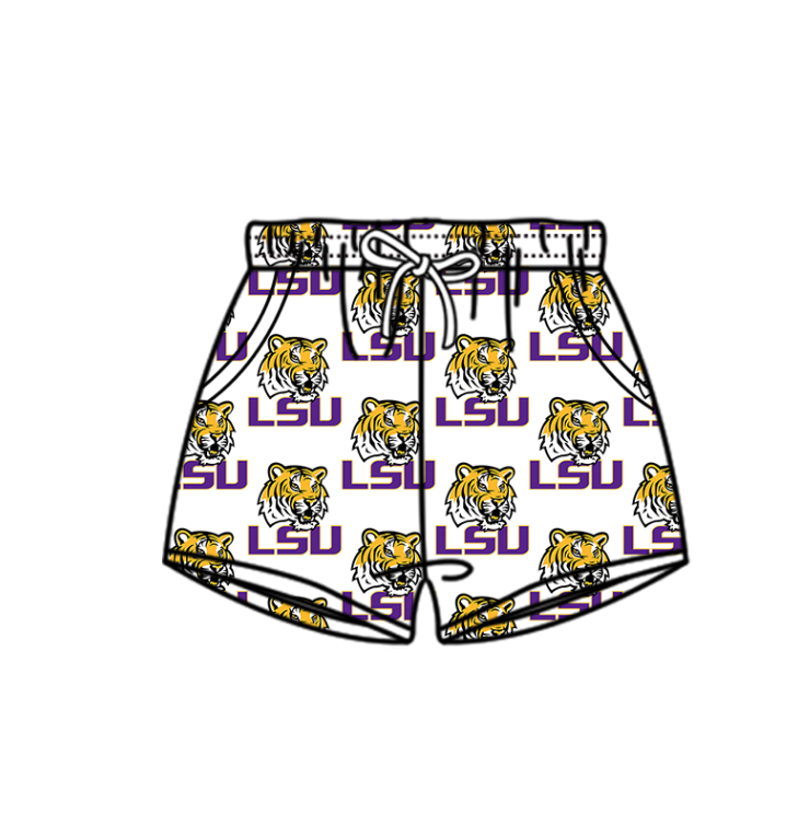 Custom moq 5 mix size milk silk summer teams Baby Girl Purple Stripe Two-Piece Swimsuit Set One Piece Swimsuits Boys Swim Trunks