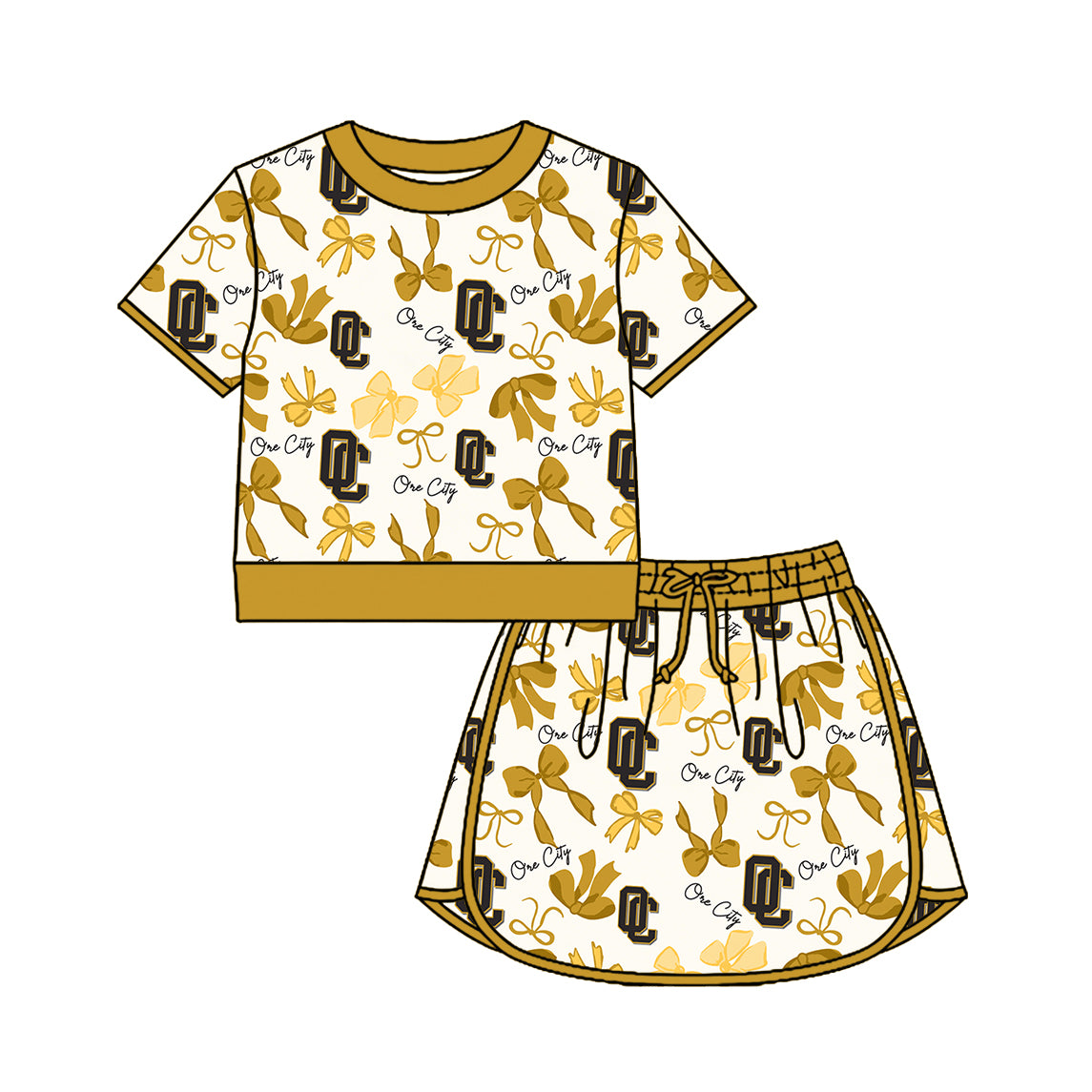 Custom moq 5 mix size summer teams Girls Polka Dot Top Shorts Set Bows Print Top Skirt Set Zipper Pullover Pants Set