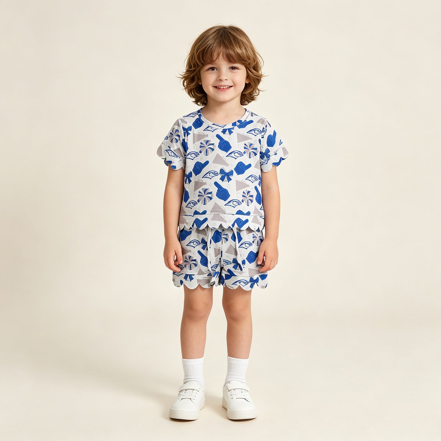 RTS NO MOQ milk silk GSSO3408 Baby Girls Bows Cheer Top Elastic Waist Scallop Pocket Shorts Set