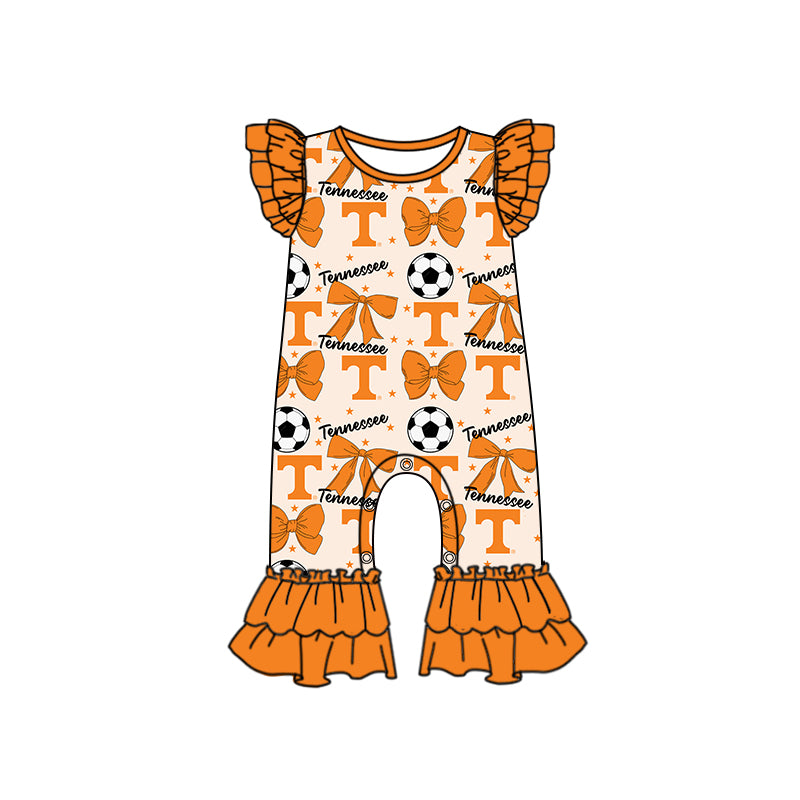 Custom moq 5 each style summer teams baby girls clothes team bow orange long sleeve hooded pants sets and dress 1 and dress 2 and romper-25.6.14