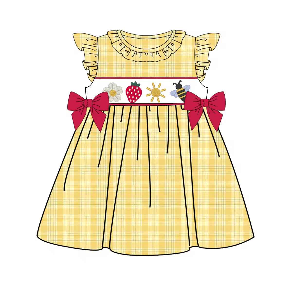 Custom moq 3 eta 6-8weeks Yellow plaid sleeveless red bow skirt