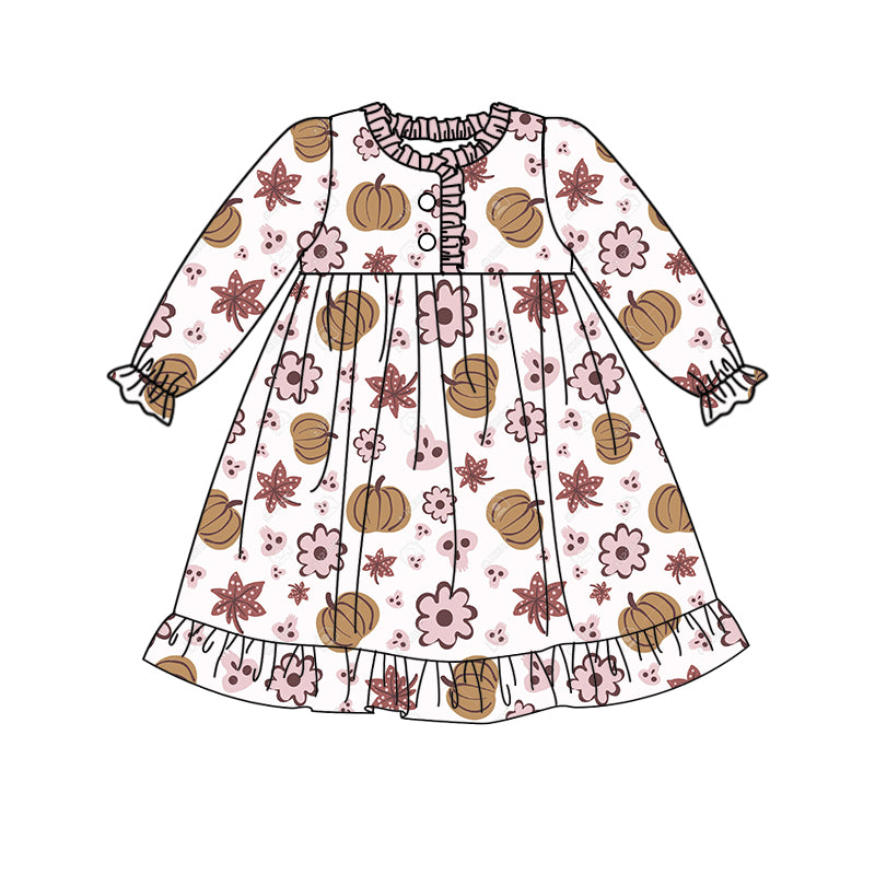 5.21custom each style moq 5eta 4-5week Sibling Sister pumpkin flower print white and pink lace girls set and dress and baby romper match family design