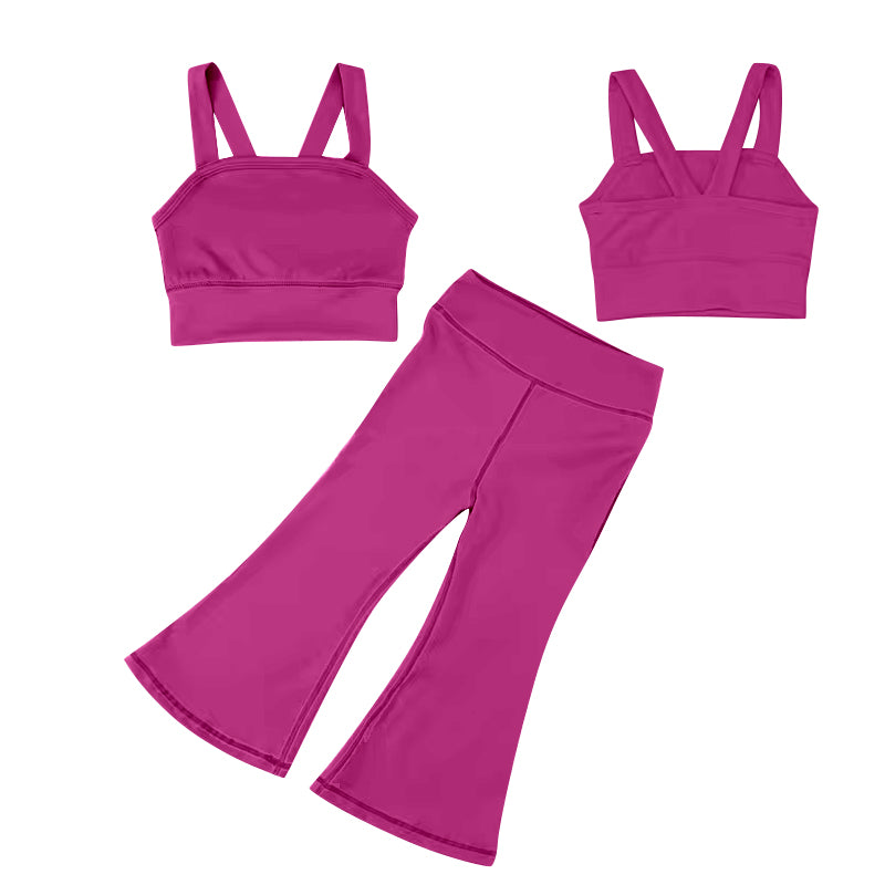 7.4 custom each style moq 5eta 4-6week baby girls clothes purple Yoga Suit vest Pants Set