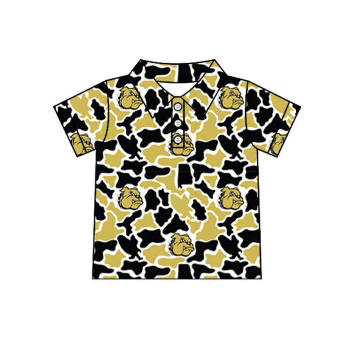 Custom moq 5 mix size summer teams Baby Boys Summer Camo Print Button Short Sleeve Polo Top
