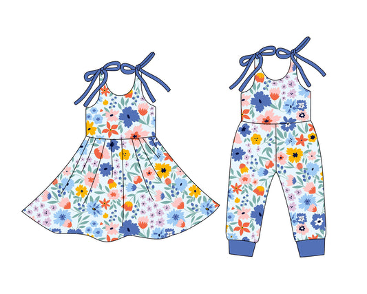 25.12.24 custom each style moq 5 eta 6-8week Sibling Sister floral baby short sleeve romper and dress match design