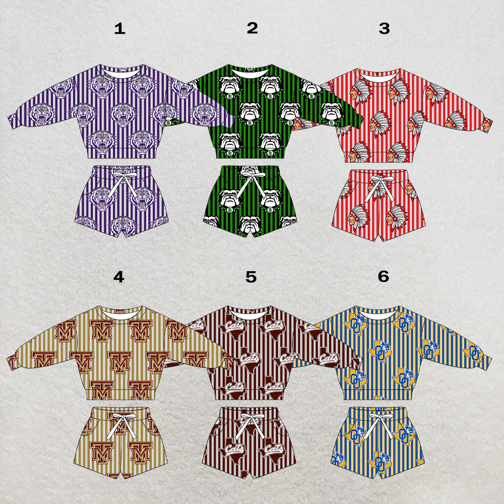 custom moq 5 mix size XY062706 Baby Kids Stripe Long Sleeve Top Drawstring Shorts Set