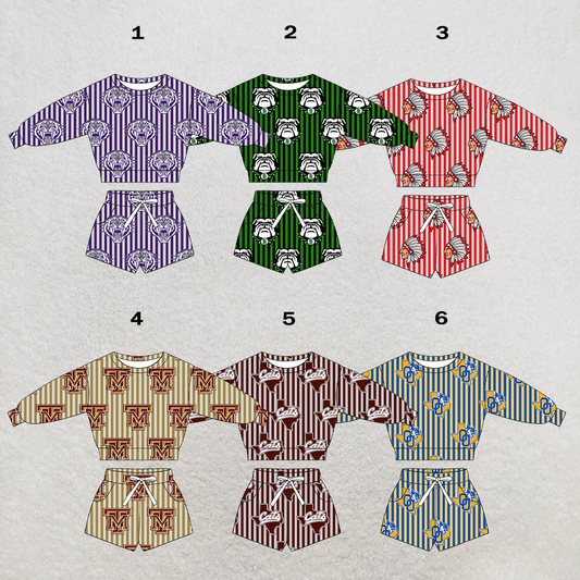 custom moq 5 mix size XY062706 Baby Kids Stripe Long Sleeve Top Drawstring Shorts Set
