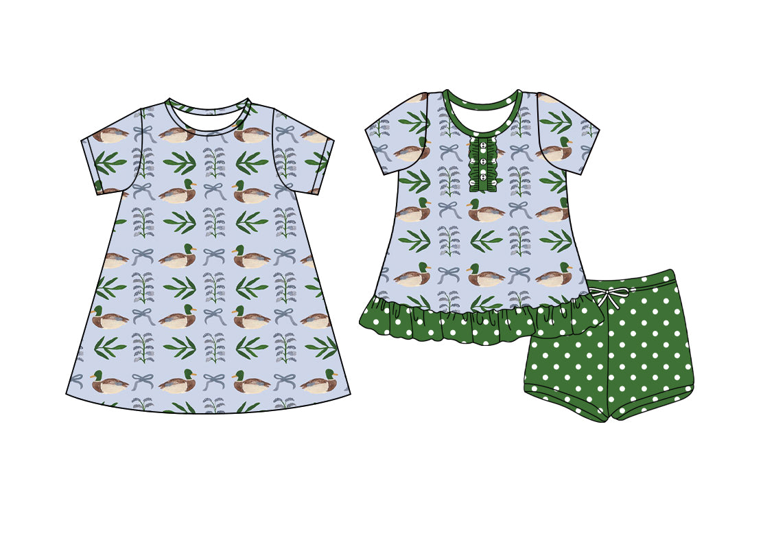 25.11.4 custom each style moq 5 eta 6-8week Sibling Sister duck bow baby girl short sleeve shorts sets and dress match design