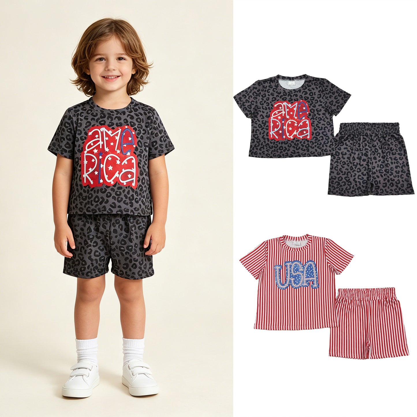 RTS NO MOQ Sibling Baby Girls 4th Of July Red Stripe USA Casual Pajamas Set