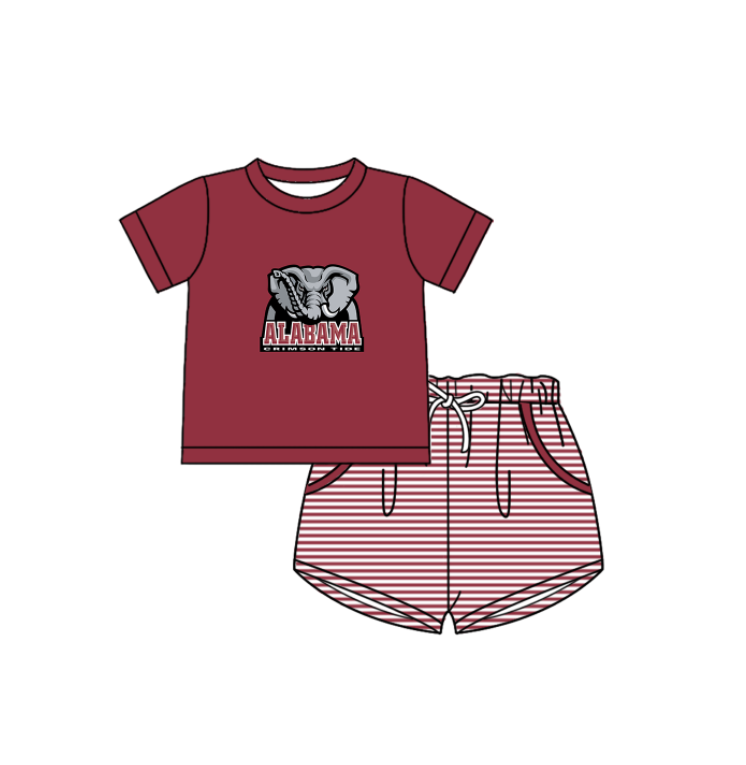 Custom moq 5 mix size milk silk summer teams Baby Boys And Girls Red Short-Sleeved Shirt And Shorts Set Matching Striped Rompers Outfit Set