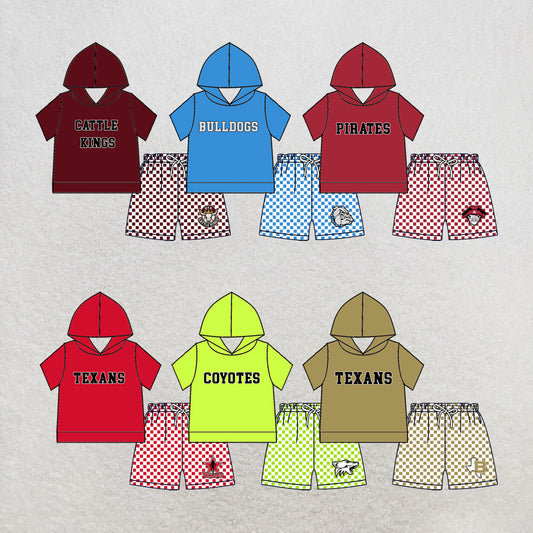 custom moq 5 mix size MSD070806 Baby Kids Summer Short Sleeve Hooded Top Elastic Waist Shorts Clothes Set
