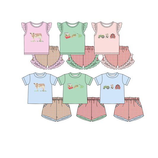 25.12.23 custom each style moq 5 eta 6-8week Sibling Sisters farm baby girl clothes short sleeve shorts sets 6 match family design