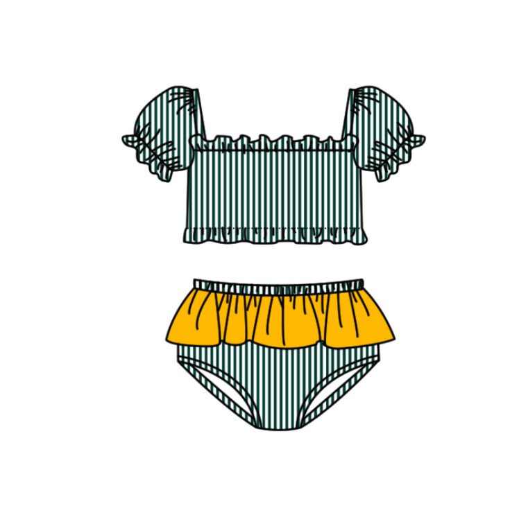 Custom moq 5 mix size milk silk summer teams baby girl boys clothes Green Two-Piece Swimsuit Set One Piece Swimsuits boy swim trunks