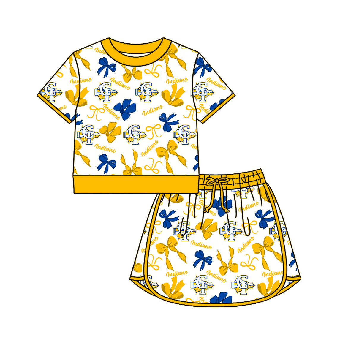 Custom moq 5 mix size milk silk summer teams Girls Yellow Polka Dot Top Shorts Set Top Skirt Short Set Zipper Pullover Jogger Pants Set