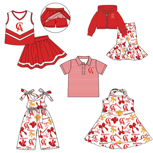 Custom moq 5 mix size milk silk summer teams baby girls clothes bow red hooded long sleeve pants sets and skirts sets and dress and jumpsuit and top-25.7.29