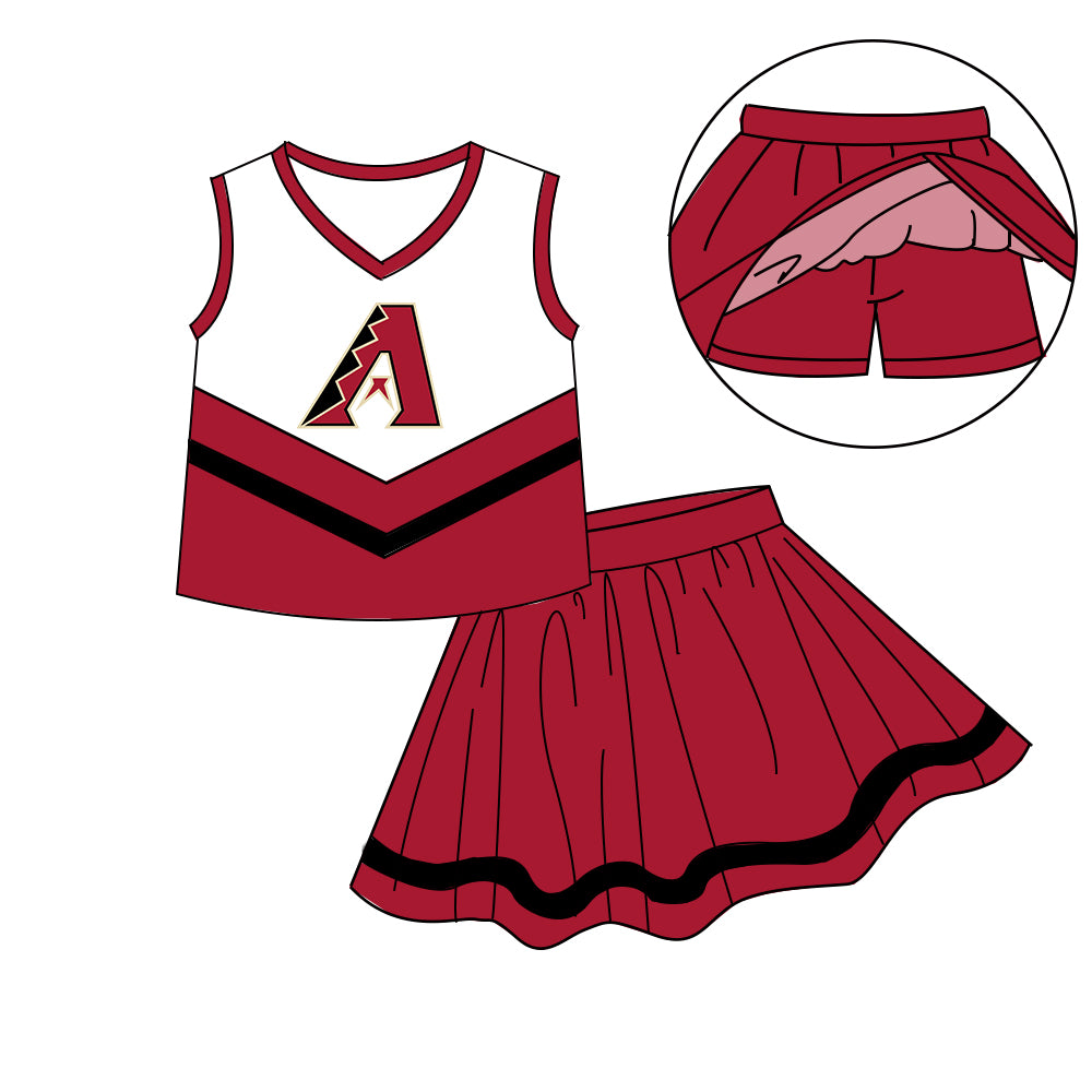 Custom moq 5 mix size milk silk eta 6-8weeks summer teams brick red baby girls clothes team sleeveless skirts shorts sets-25.7.8