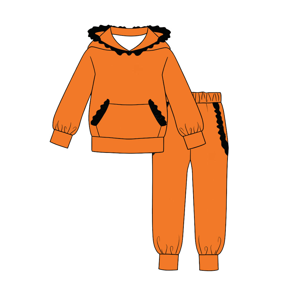 custom moq 5 mix size Orange and black solid-color cotton long-sleeve top and pants set blank offer custom logo (Copy)