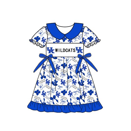 Custom moq 5 mix size milk silk summer teams Baby Girls Blue Peter Pan Collar Knee Length Casual Dress