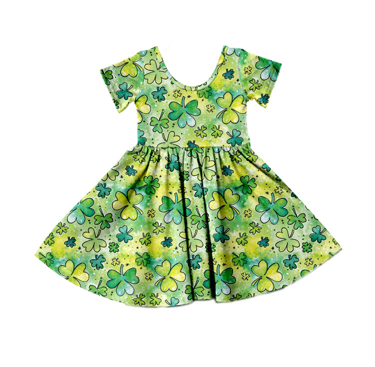 10.17 custom each style moq 5eta 4-6week baby girl sets Four Leaf Clover green short sleeve dress