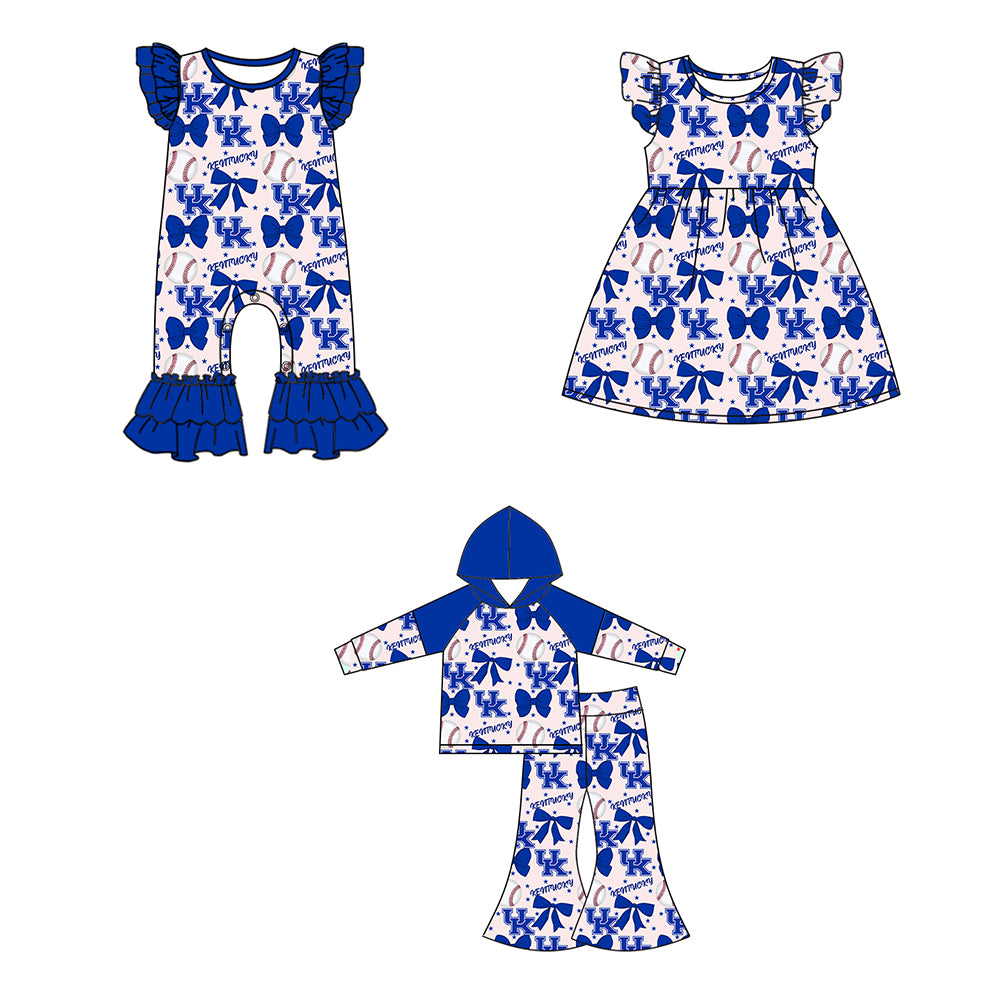 Custom moq 5 each style summer teams baby girls clothes team bow blue long sleeve hooded pants sets and dress and romper-25.6.13