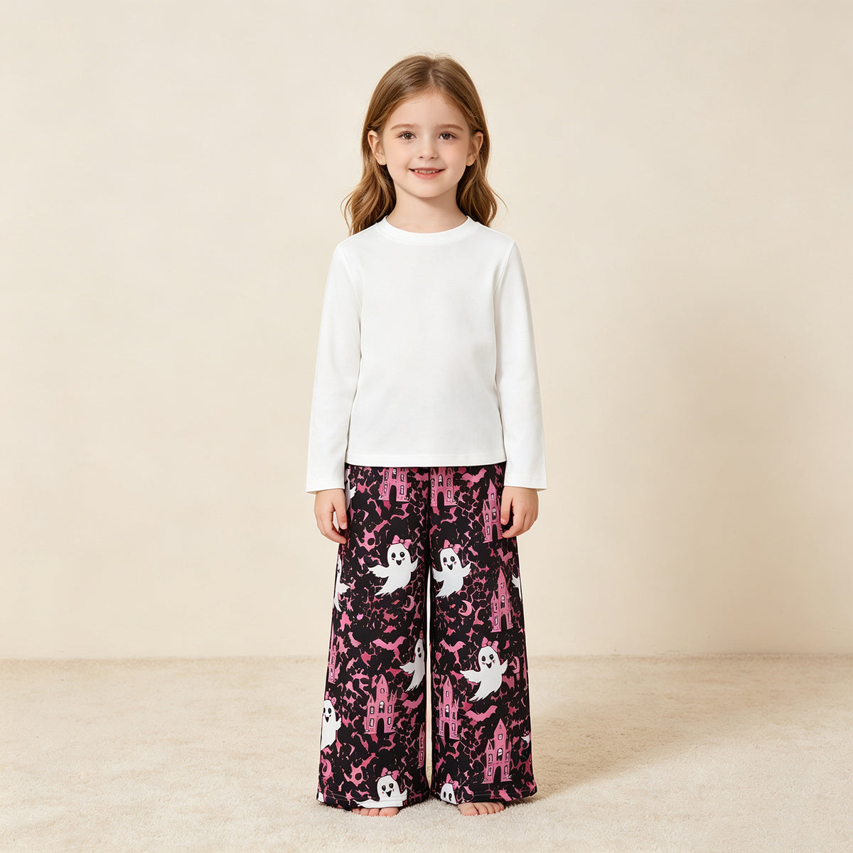 NEW RTS NO MOQ milk silk P1134 Baby Girls Ghosts Leopard Print Halloween Pockets Flare Pants Bottom