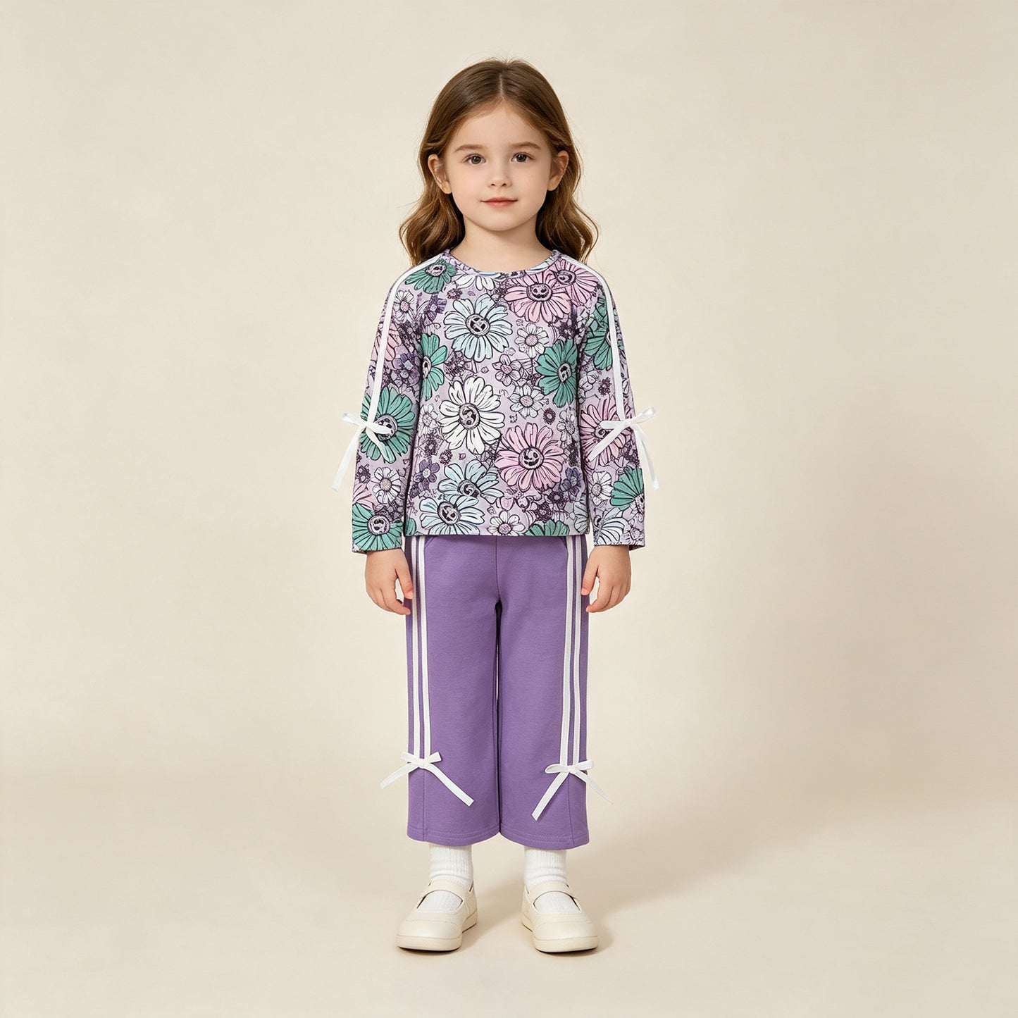 NEW RTS NO MOQ milk silk GLP3353 Baby Girls Halloween Ghost Floral Print Pocket Long Sleeve Top Pants Clothes Set