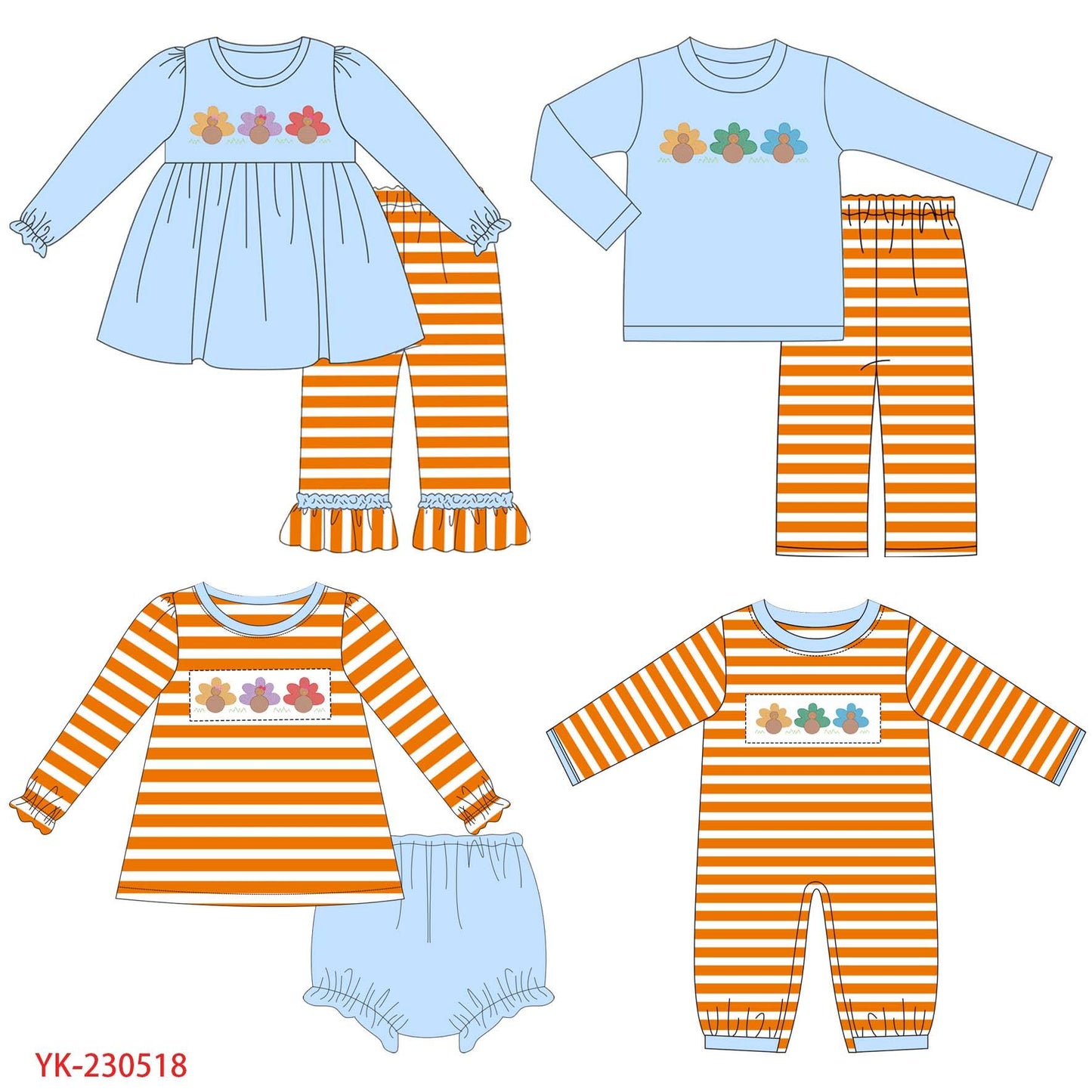 5.10custom each style moq 5eta 4-5week Sibling SisterColorful peacock prints blue-orange boys and girls outfits and baby romper and dress match family design