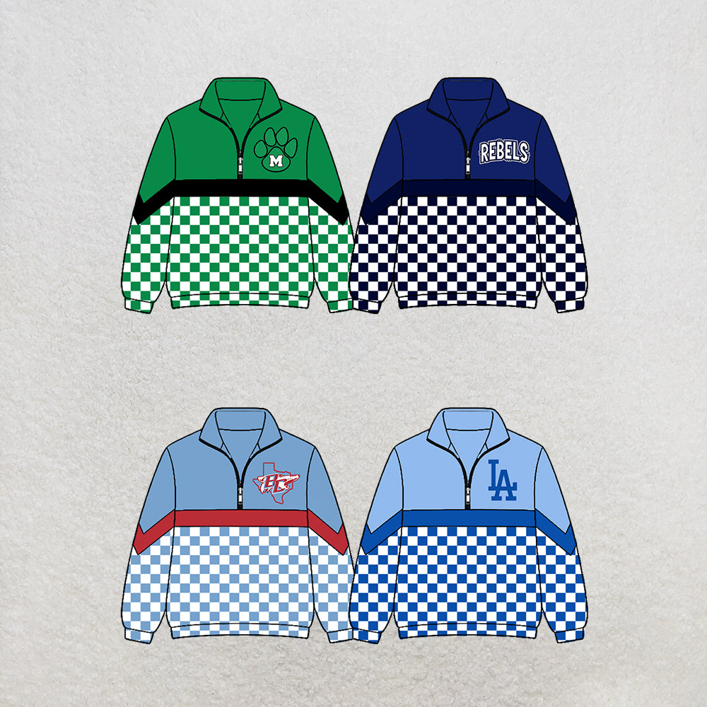 custom moq 5 mix size MSD072906 Baby Kids Checked Zip Pullover Long Sleeve Team Top