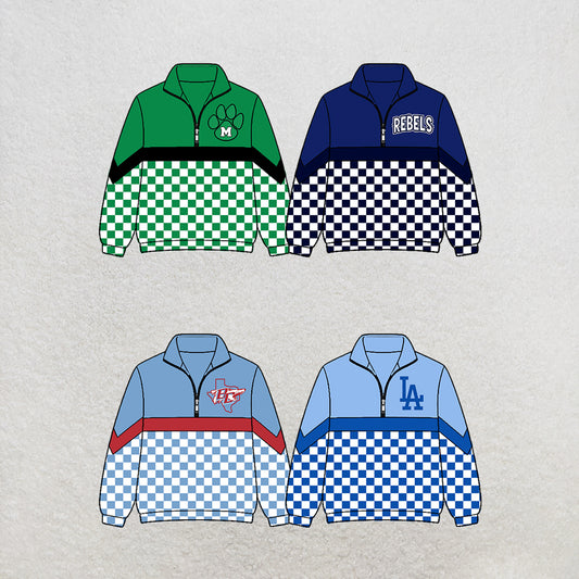 custom moq 5 mix size MSD072906 Baby Kids Checked Zip Pullover Long Sleeve Team Top