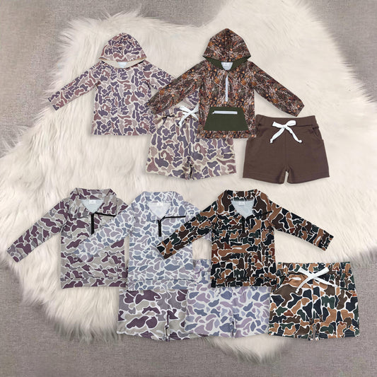 RTS NO MOQ Sibling baby boy clothes camouflage hooded long sleeved sets