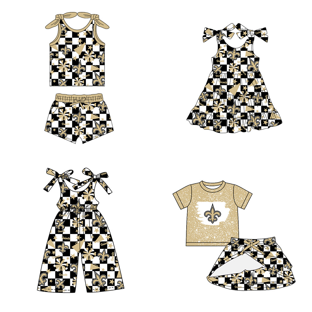 Custom moq 5 mix size milk silk summer teams baby girls clothes team khaki sleeveless shorts sets and skirts sets and dress and jumpsuit-25.7.16