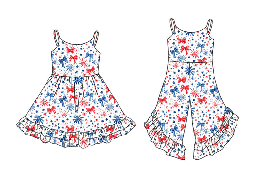 25.12.27 custom each style moq 5 eta 6-8week Sibling Sister bow baby short sleeve dress and jumpsuit match design