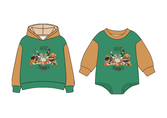 25.7.10 custom each style moq 5eta 4-6week Sibling Sisters green baby boy long sleeve romper and top match family design