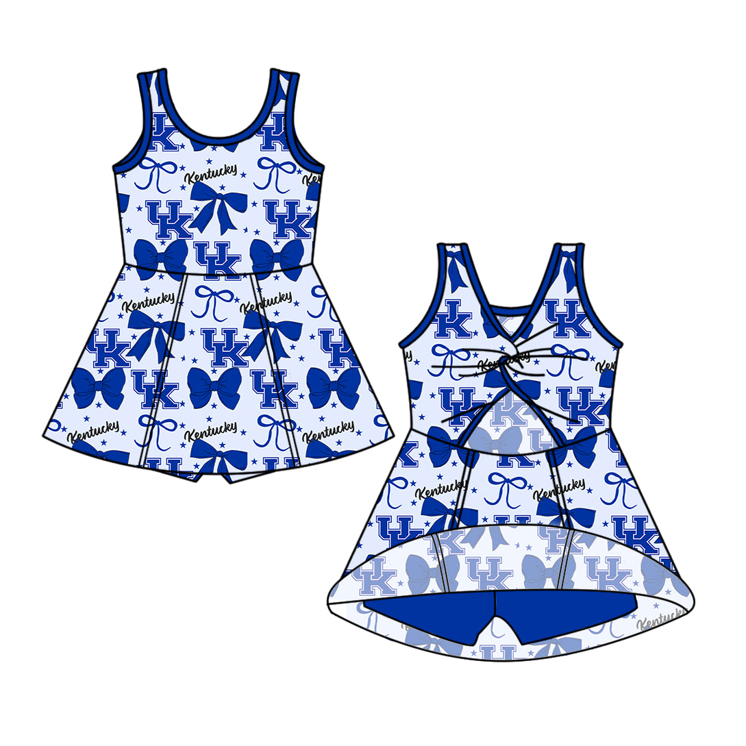 Custom moq 5 mix sizes summer teams baby girls clothes team baseball bow blue sleeveless skirt shorts dress-25.6.14