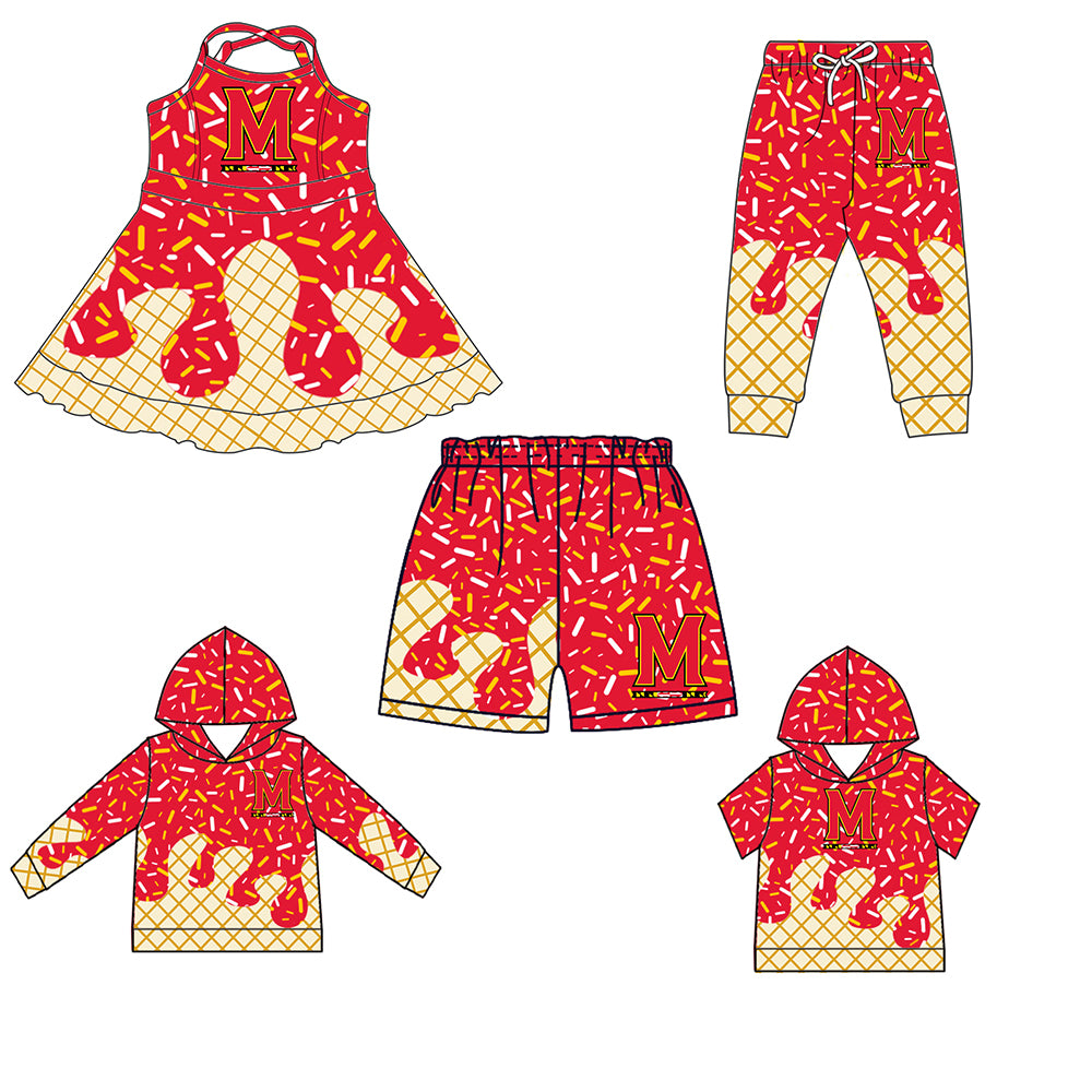 Custom summer teams baby girls clothes team red hooded long sleeve tops and short sleeve top and dress and pants and shorts-25.5.29
