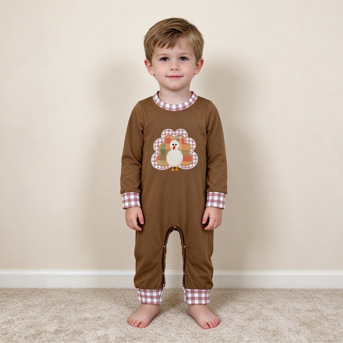 NEW RTS NO MOQ milk silk LR3170 Embroidery Turkey Baby Girls Thanksgivings Long Sleeve Pant Holiday Rompers
